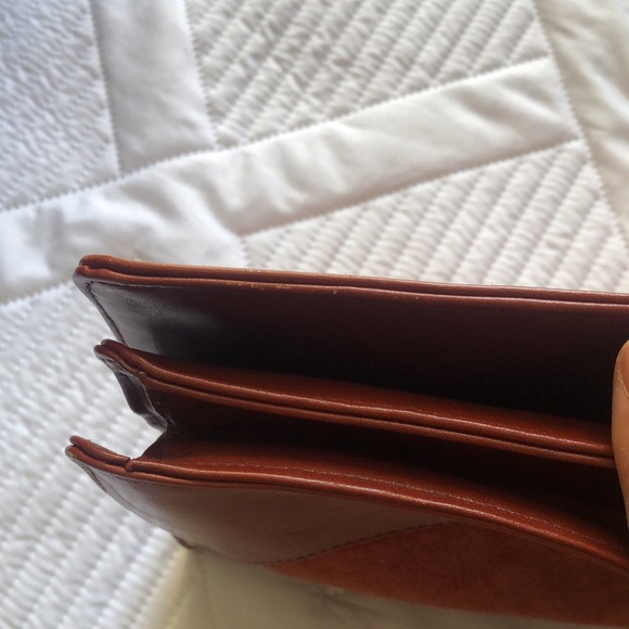 Lawrence Bentley Leather Clutch Terra-cotta suede detail. Chic, classic stylish - Picture 10 of 15